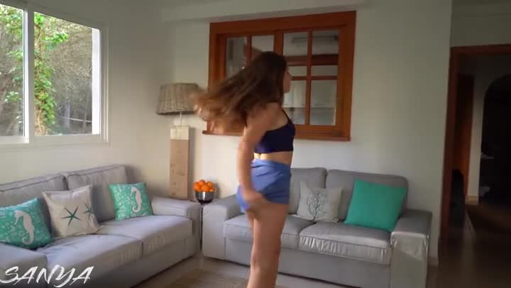 Sanya Booty Girlblue skater skirt upskirt tease in slowmo